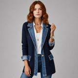 Women's Jacket | Denim Contrast Panels & Lapel Collar