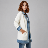 Women's Jacket | Denim Contrast Panels & Lapel Collar