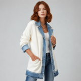 Women's Jacket | Denim Contrast Panels & Lapel Collar