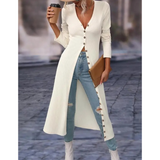 Women’s Longline V Neck Button Jacket – Lightweight Comfortable Stylish Casual Elegant Everyday Outerwear 0