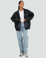 Oversize women's eco-leather jacket with zipper 4