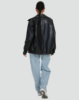 Oversize women's eco-leather jacket with zipper 5