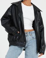 Oversize women's eco-leather jacket with zipper 6