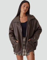 Oversize women's eco-leather jacket with zipper 0