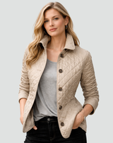 Women’s Quilted Jacket Button Front Collared Outerwear 2