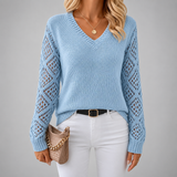 Women's Jumper | V-Neck & Crochet Sleeves