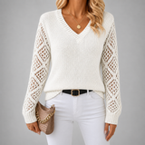Women's Jumper | V-Neck & Crochet Sleeves