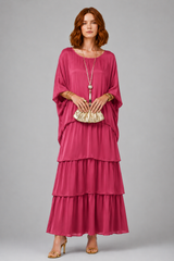 Women's Long Dress | Tiered Ruffle, Batwing Sleeves & Colourful Print