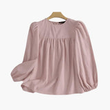 Women's Long Sleeve Blouse with Gathered Waistline and Flowy Fit 2