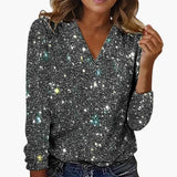 Women’s Glitter Top with V-Neckline and Diamond-Inspired Accents 1