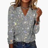 Women’s Glitter Top with V-Neckline and Diamond-Inspired Accents 0