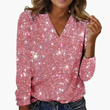 Women’s Glitter Top with V-Neckline and Diamond-Inspired Accents 3