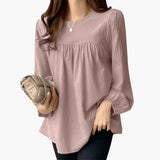 Women's Long Sleeve Blouse with Gathered Waistline and Flowy Fit 0
