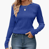 Women's Ribbed Long Sleeve Top with Round Neckline and Fitted Fit 4