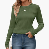 Women's Ribbed Long Sleeve Top with Round Neckline and Fitted Fit 6