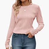 Women's Ribbed Long Sleeve Top with Round Neckline and Fitted Fit 3