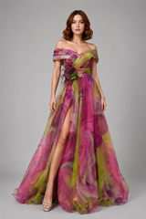 Women Maxi Dress | Off-Shoulder & Feather Waist