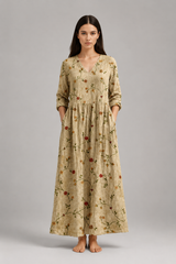 Women's Maxi Dress | Vintage Floral, V-Neck & Side Pockets