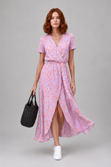 Women's Midi Dress | Floral Wrap, V-Neck & Tie Waist