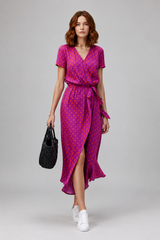 Women's Midi Dress | Floral Wrap, V-Neck & Tie Waist