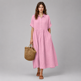 Women's Midi Dress | Pleated Button-Down Shirt Dress