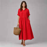 Women's Midi Dress | Pleated Button-Down Shirt Dress
