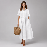 Women's Midi Dress | Pleated Button-Down Shirt Dress