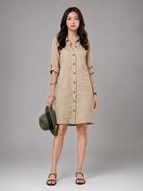 Women's Midi Dress | Shirt Collar, Button-Through & Roll-Up Sleeves