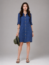 Women's Midi Dress | Shirt Collar, Button-Through & Roll-Up Sleeves