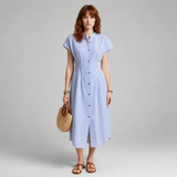 Women's Midi Dress | Striped Button-Through