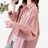 Women’s Oversized Corduroy Button-Up Shacket Casual Long Sleeve Layering Jacket 0