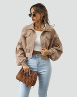 Women's oversized short corduroy shirt jacket with pockets 2