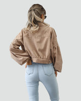 Women's oversized short corduroy shirt jacket with pockets 3