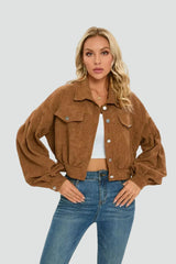 Women's oversized short corduroy shirt jacket with pockets 7