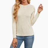 Women's Ribbed Long Sleeve Top with Round Neckline and Fitted Fit 1