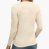 Women's Ribbed Long Sleeve Top with Round Neckline and Fitted Fit 2