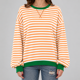 Women's Sweatshirt | Oversized Striped Crew Neck