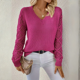 Women's V-neck Sweater with Textured Sleeves | L&S 0