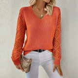 Women's V-neck Sweater with Textured Sleeves | L&S 2