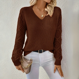Women's V-neck Sweater with Textured Sleeves | L&S 5