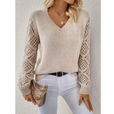 Women's V-neck Sweater with Textured Sleeves | L&S 7