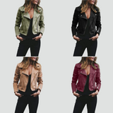 Women's leather look biker jacket with asymmetric zipper 6