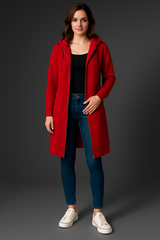 Women's longline hooded jacket with zip and pockets | L&S 1