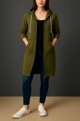 Women's longline hooded jacket with zip and pockets | L&S 2