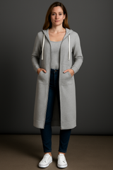 Women's longline hooded jacket with zip and pockets | L&S 3