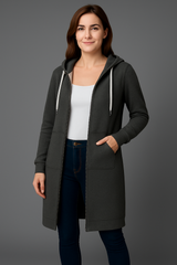Women's longline hooded jacket with zip and pockets | L&S 5