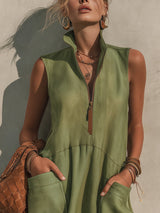Women's Sleeveless Mini Dress | Half-Zip A-Line Design 3