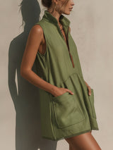 Women's Sleeveless Mini Dress | Half-Zip A-Line Design 2