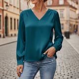 Yvonne – Women Satin blouse with V-neck 0