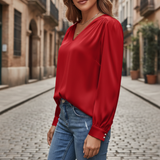Yvonne – Women Satin blouse with V-neck 11